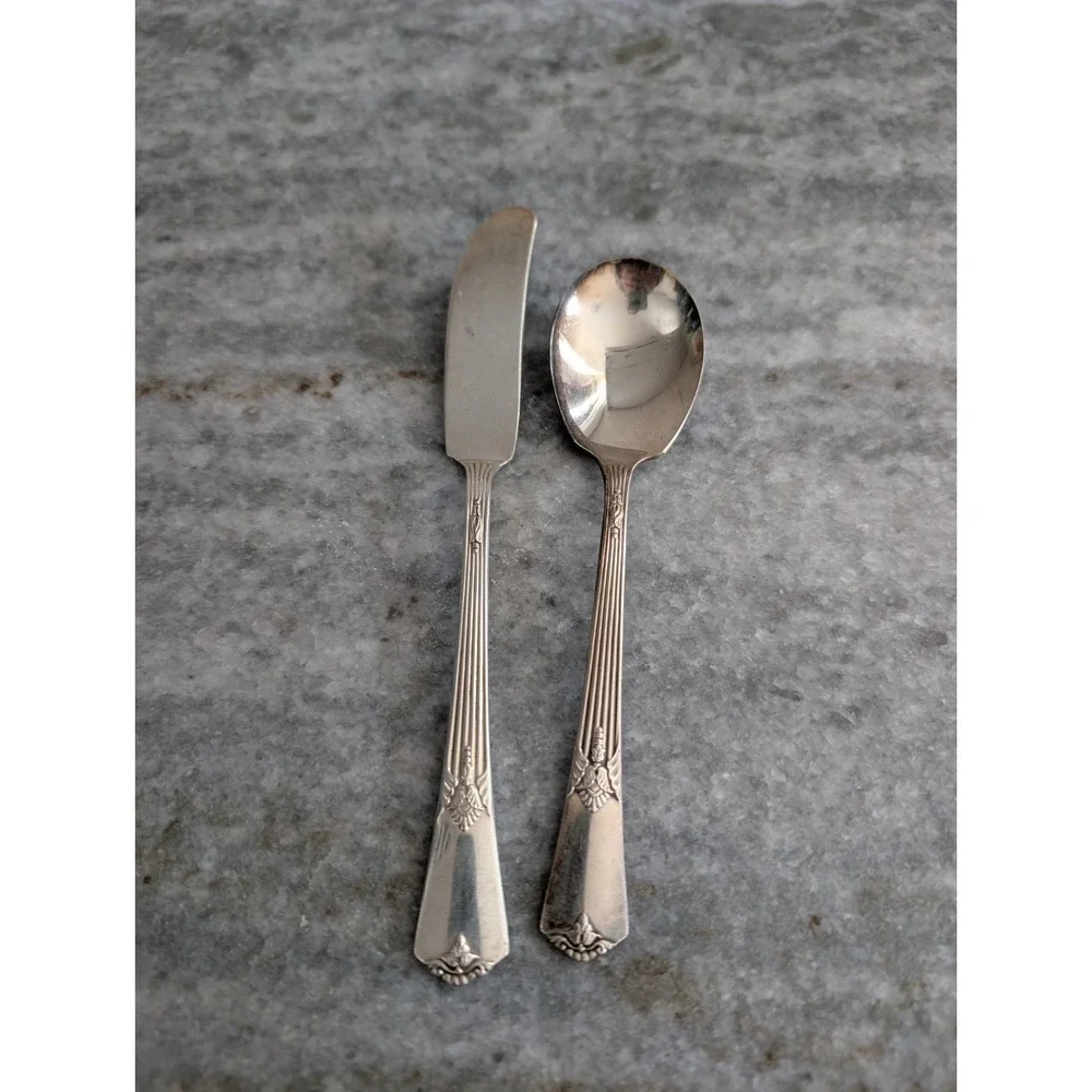 Wm‎ Rogers International Silver Sugar Spoon & Spreader Silver plated